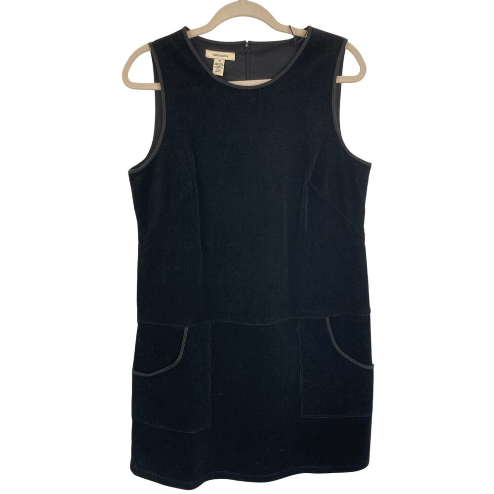GH Bass Women 10 Black Corduroy Drop Waist Jumper Dress Academia Teacher 90s